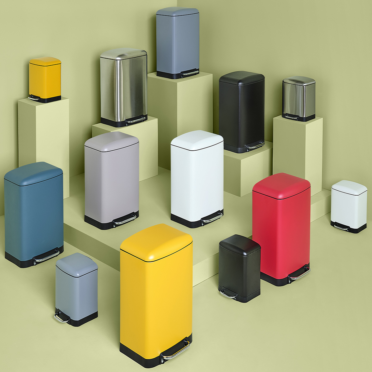 Poubelle rectangulaire à pédale métal 6l, inox Ariane