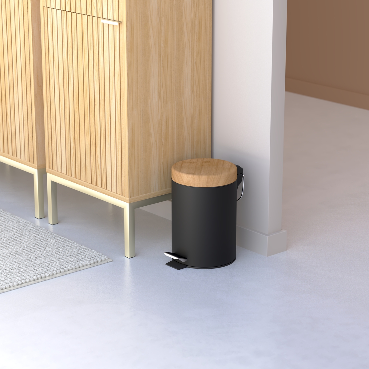 Poubelle à couvercle bambou 3l, noir Naturéo