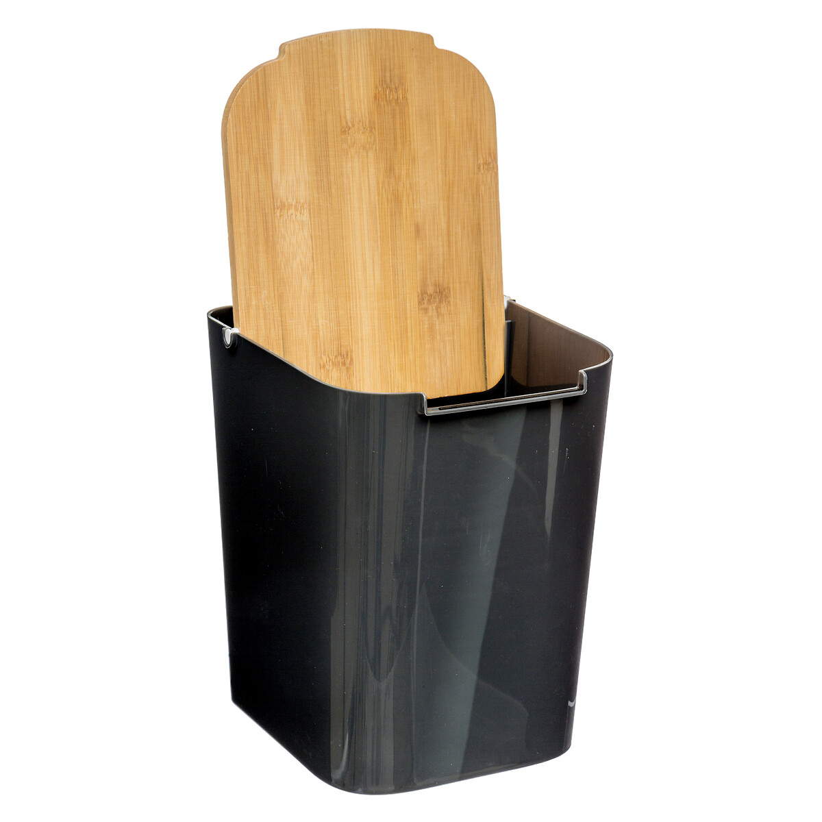 Poubelle à couvercle bambou 5l, noir Naturéo