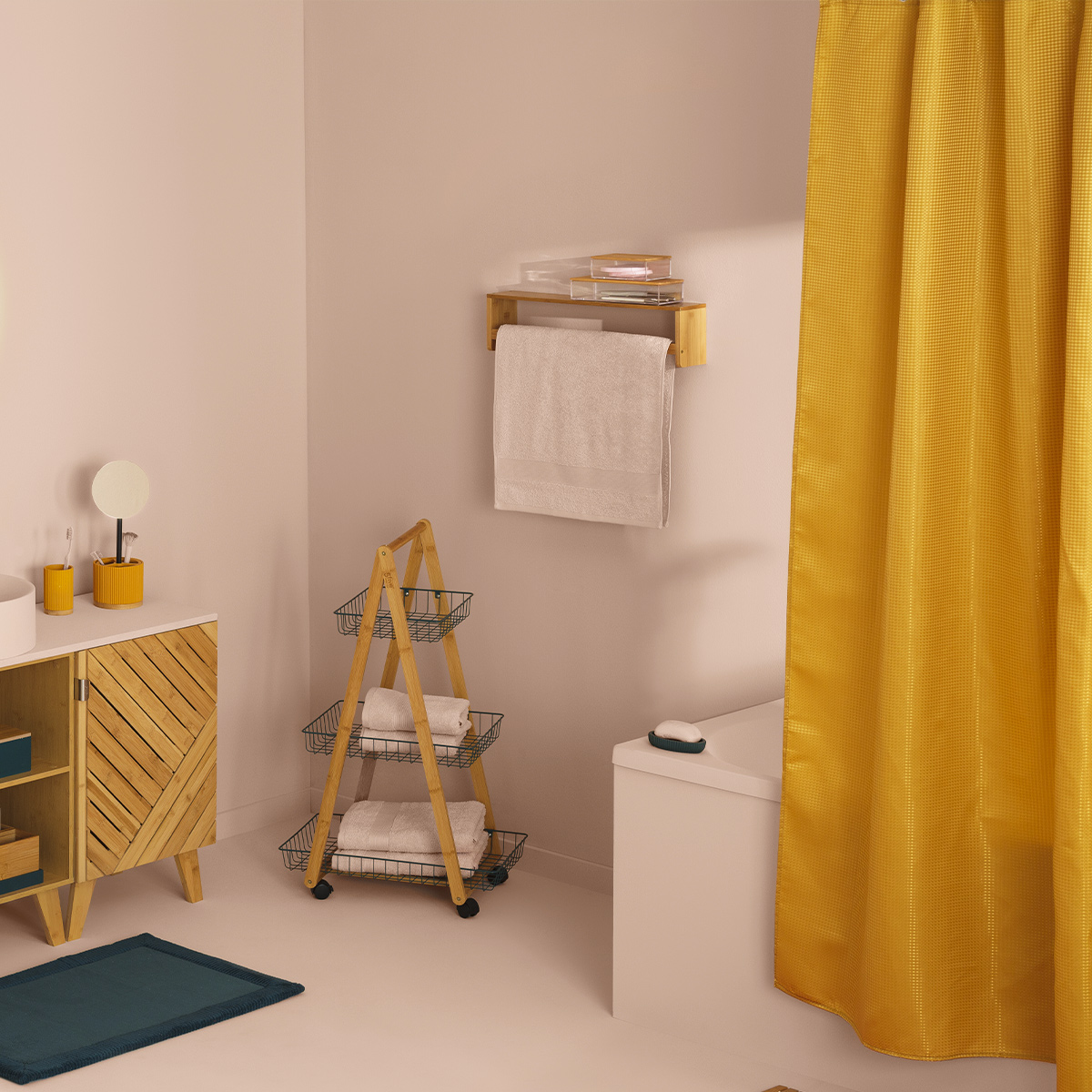 Rideau de douche 180x200cm, bleu pétrole Modern color