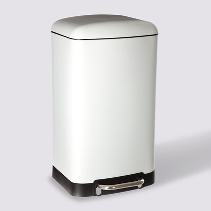 Poubelle rectangulaire à pédale métal 30l, blanc Ariane