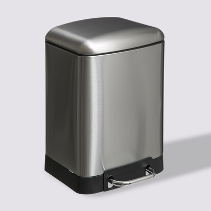 Poubelle rectangulaire à pédale métal 6l, inox Ariane