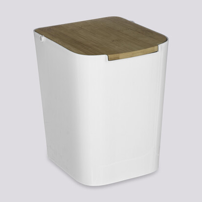Poubelle à couvercle bambou 5l, blanc Naturéo