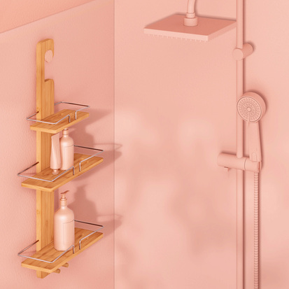 Serviteur de douche 3 niveaux, métal bambou 