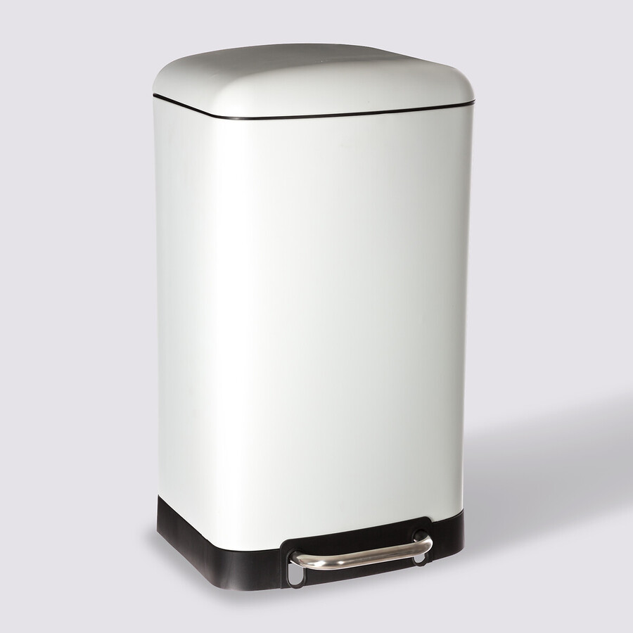 Poubelle rectangulaire à pédale métal 30l, blanc Ariane