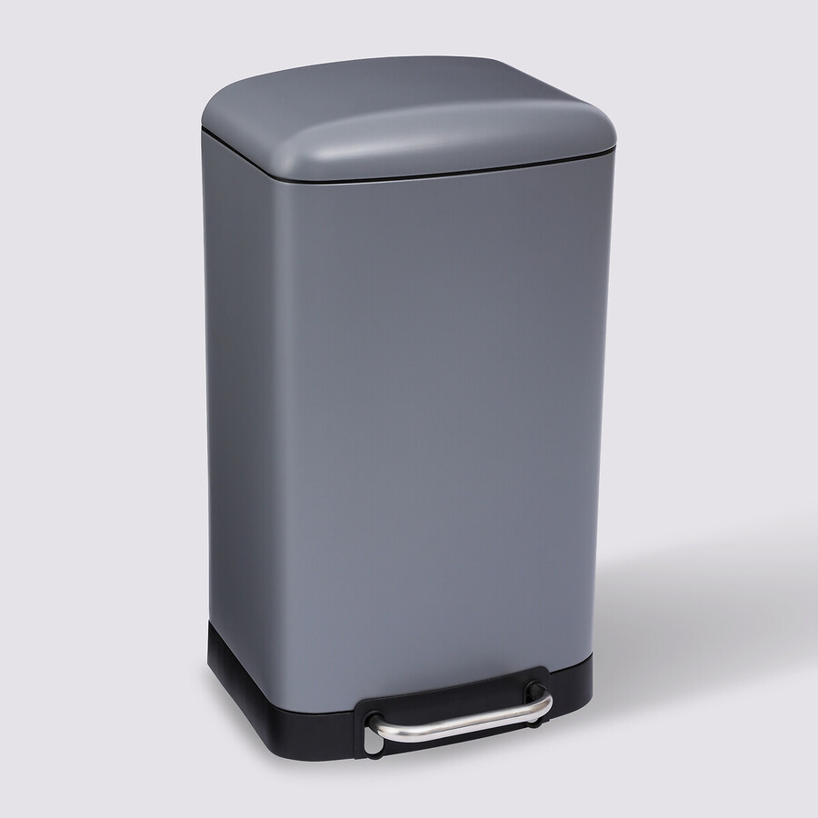 Poubelle rectangulaire à pédale métal 30l, gris Ariane
