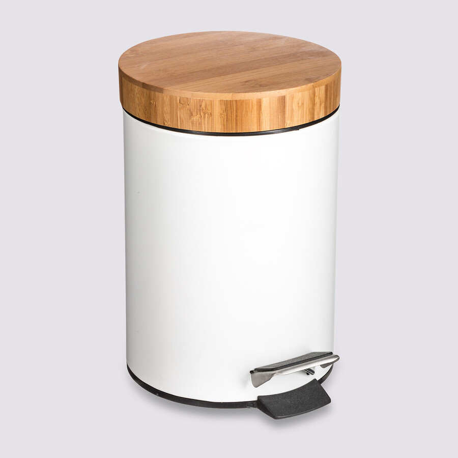 Poubelle à couvercle bambou 3l, blanc Naturéo