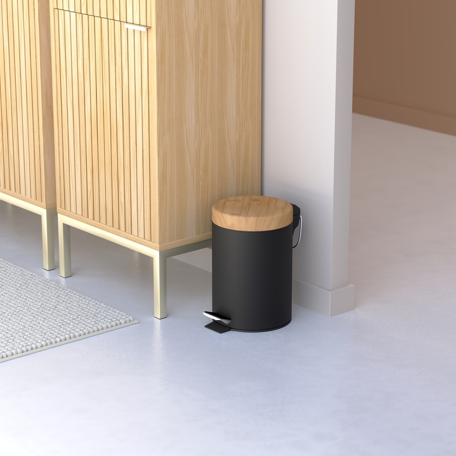 Poubelle à couvercle bambou 3l, noir Naturéo