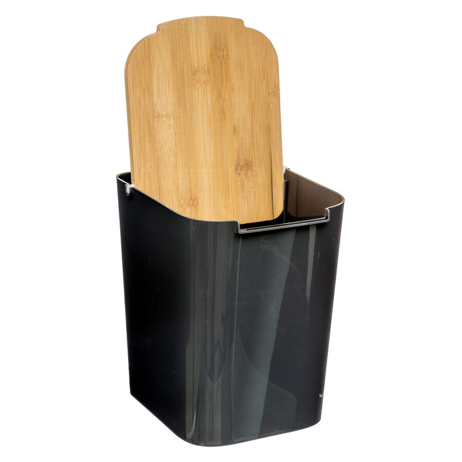 Poubelle à couvercle bambou 5l, noir Naturéo