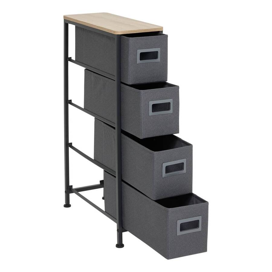 Rangement 4 tiroirs tissu, gris anthracite 