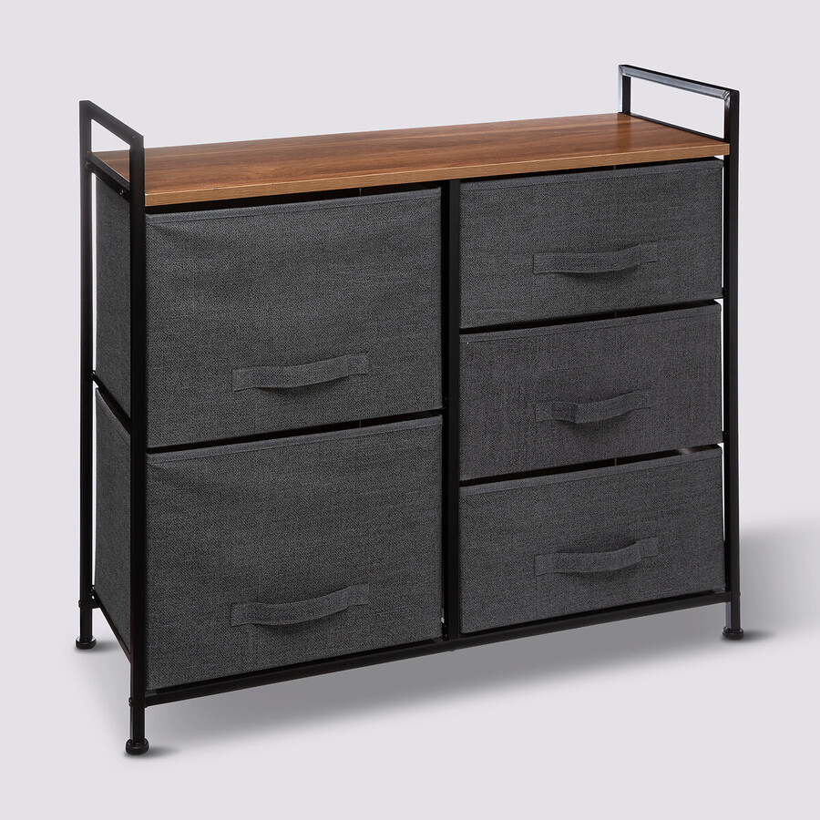 Rangement 5 tiroirs tissu, gris anthracite 