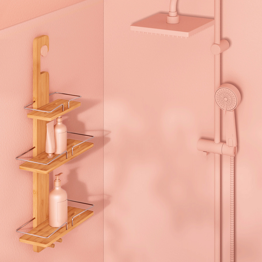 Serviteur de douche 3 niveaux, métal bambou 