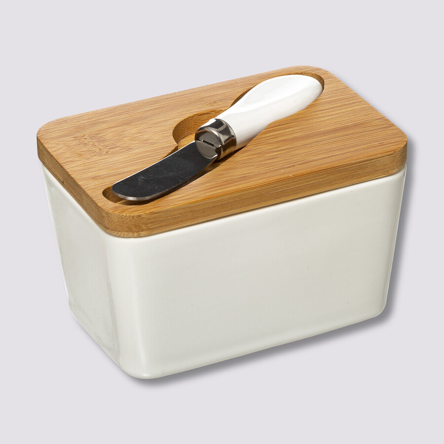 Beurrier céramique avec couteau, blanc Seramik