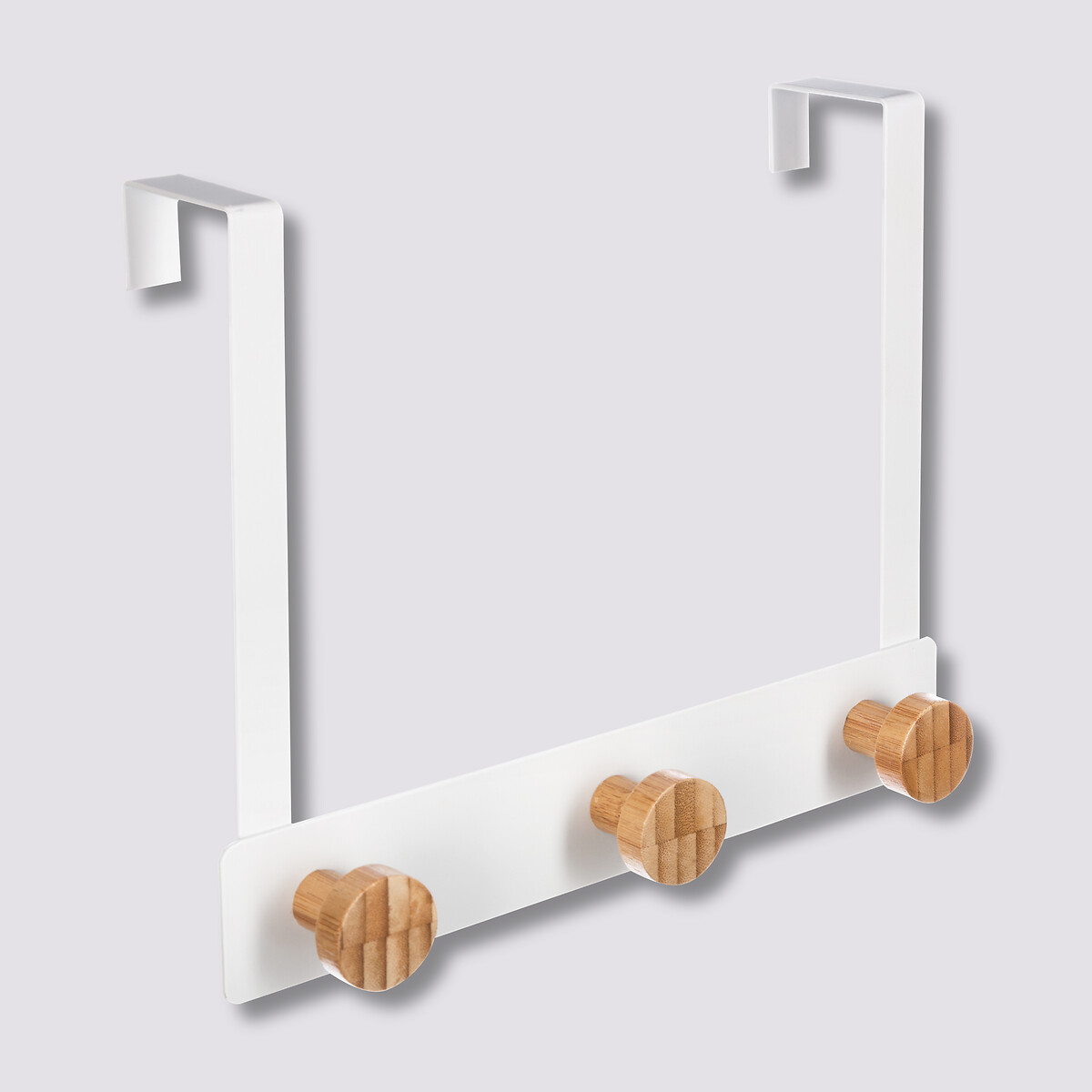 Patère 3 têtes métal et bambou, blanc Natureo