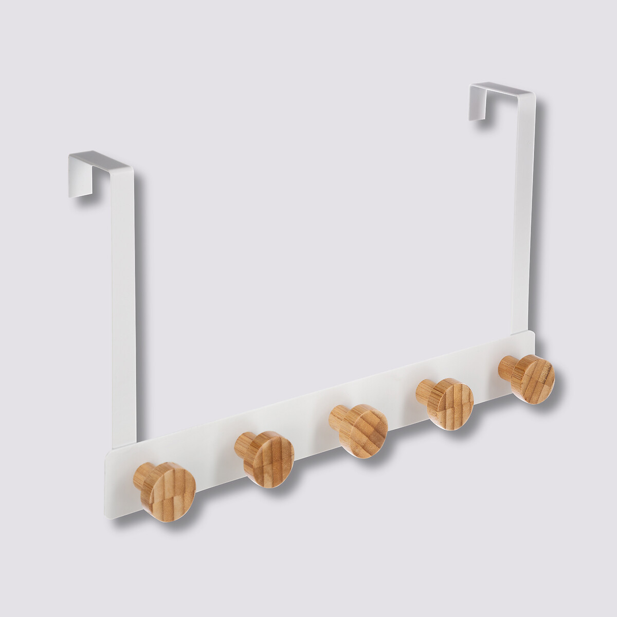 Patère 5 têtes métal et bambou, blanc Natureo