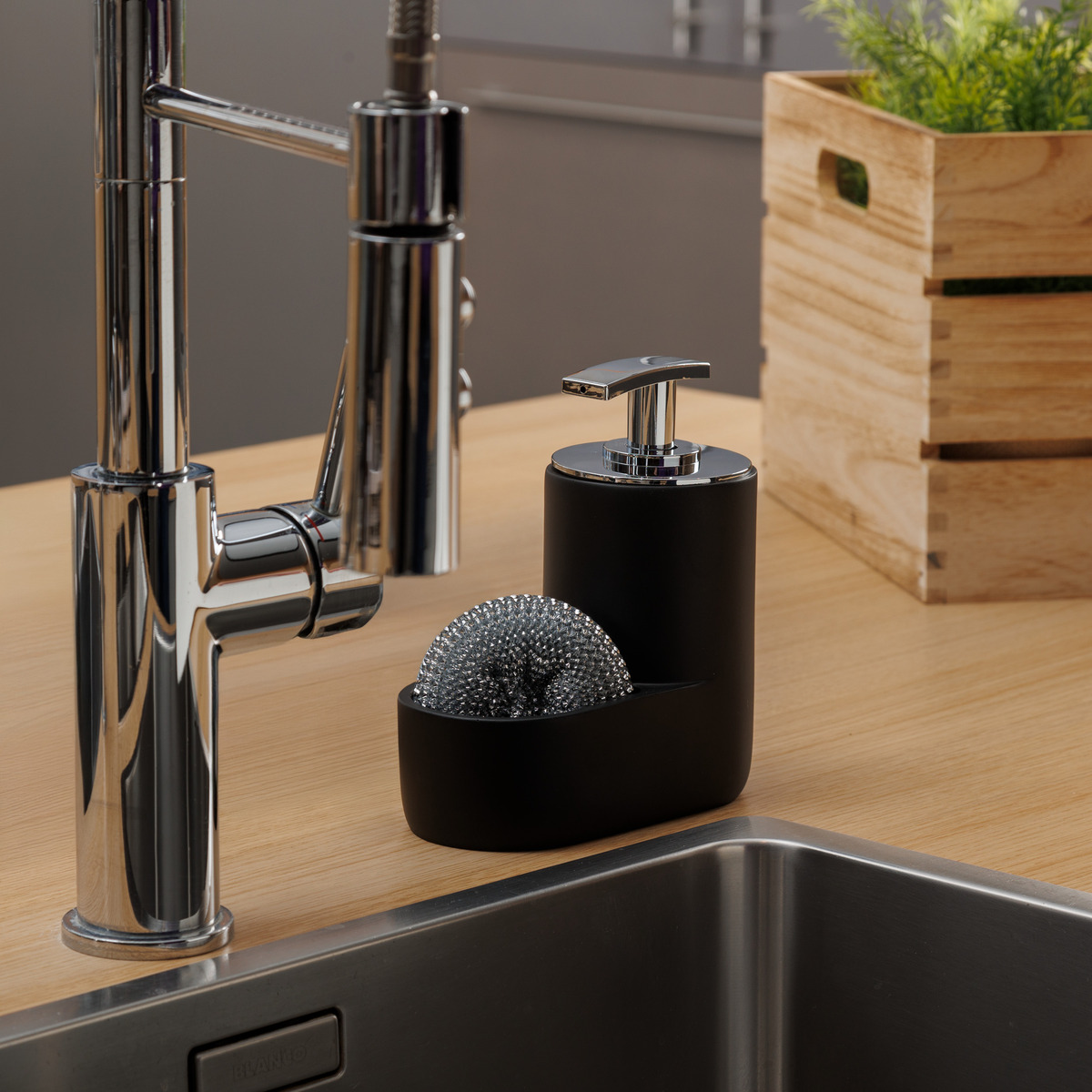 Distributeur de savon avec éponge 300ml, noir 