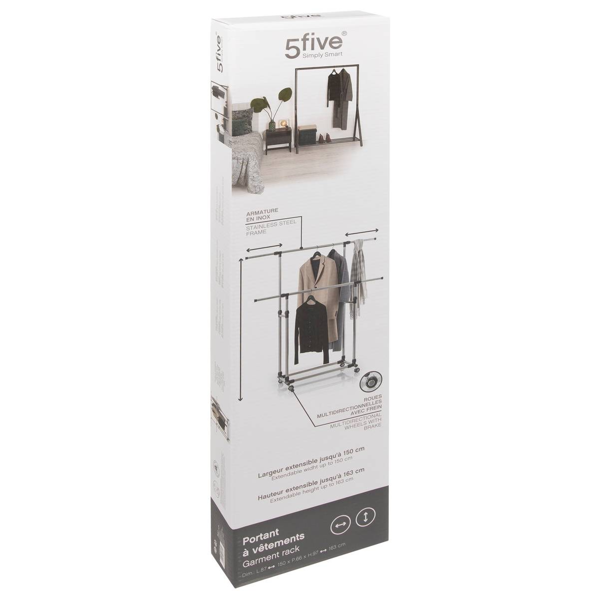 Portant à vêtements double inox Extensio+