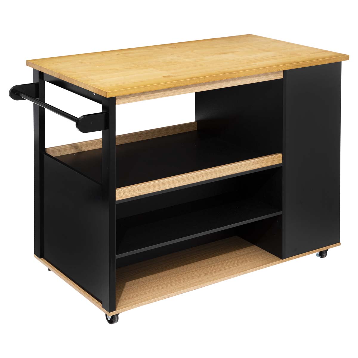 Ilot de cuisine à roulettes bois, noir 