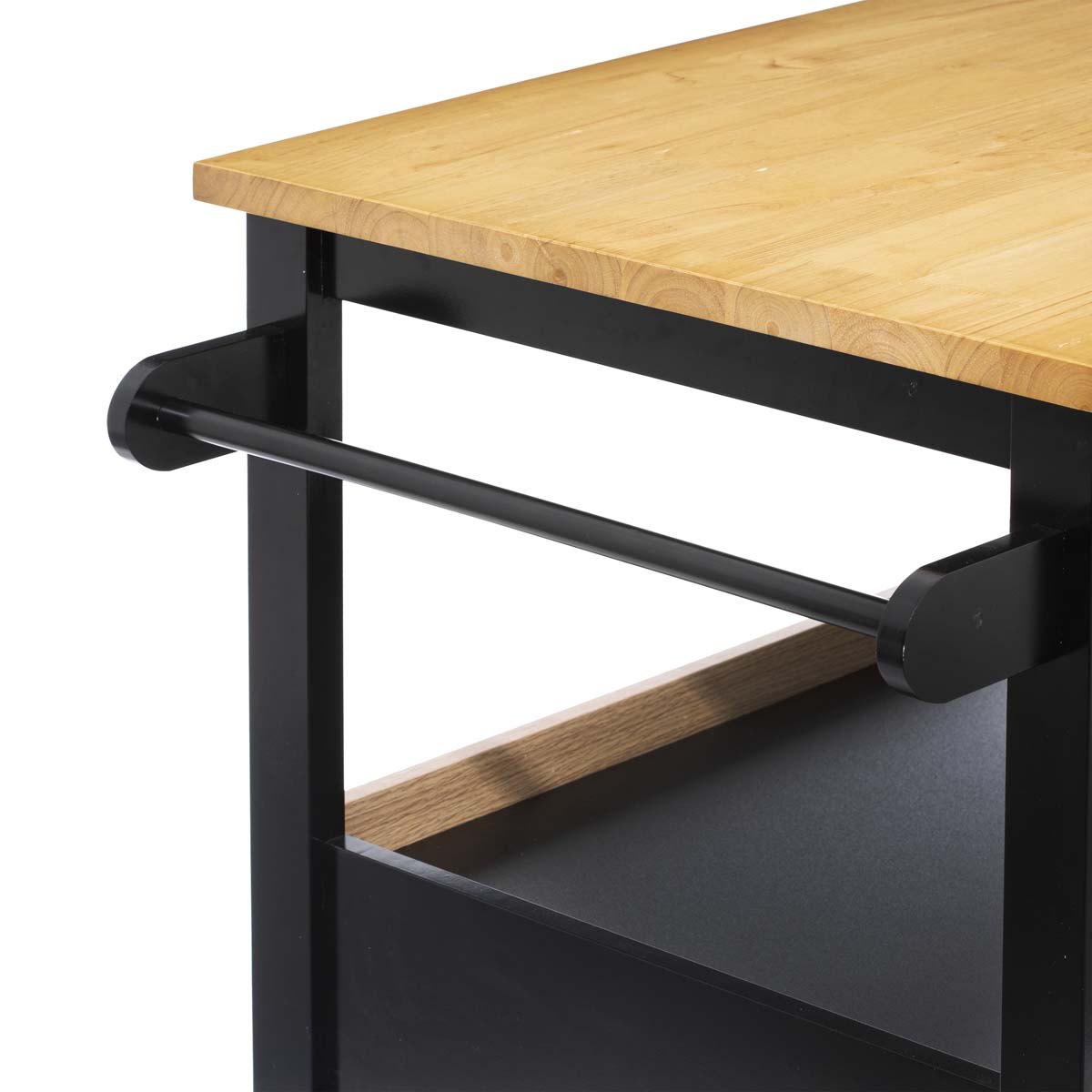 Ilot de cuisine à roulettes bois, noir 