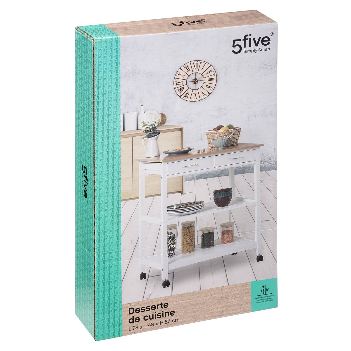 Dessertes 2 niveaux, blanc Bambou