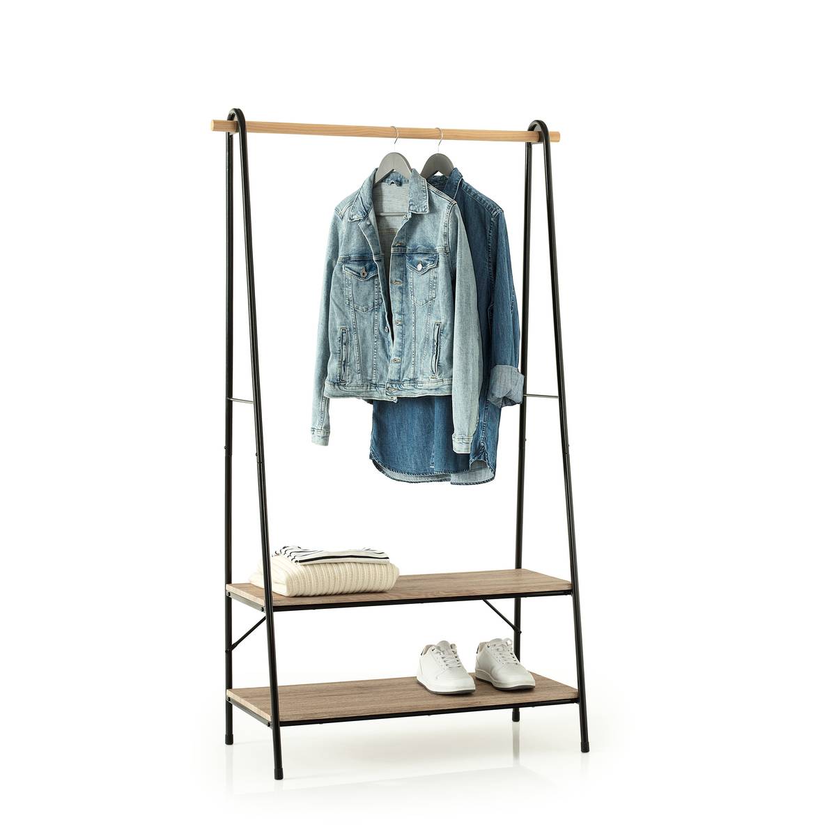 Portant à vêtements avec étagères, noir Jano