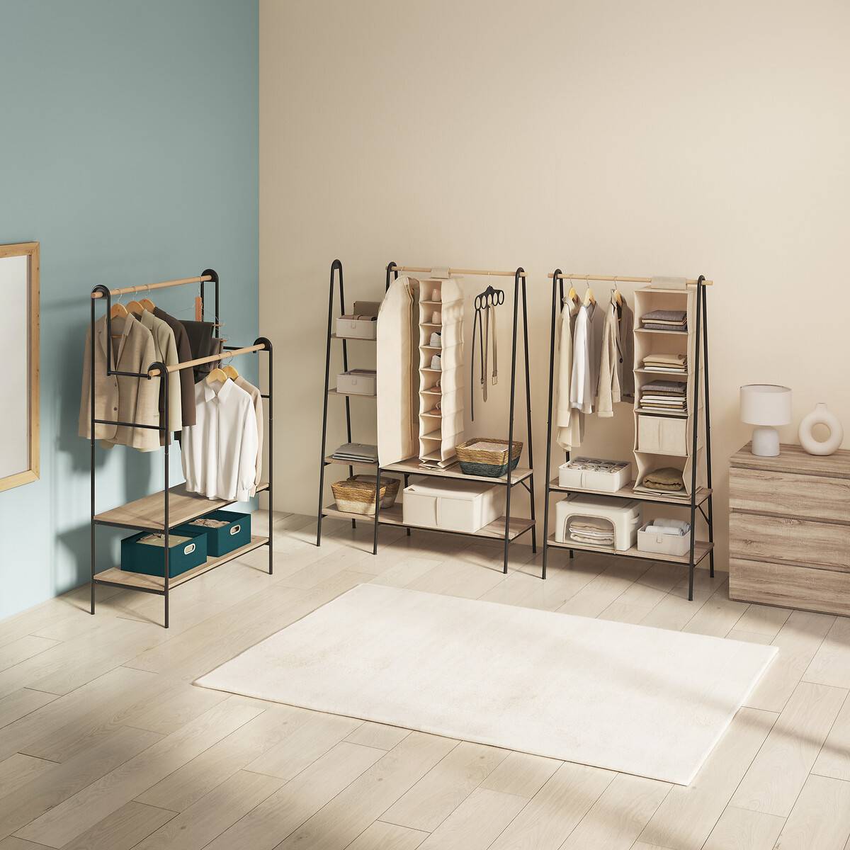 Portant à vêtements avec étagères, noir Jano