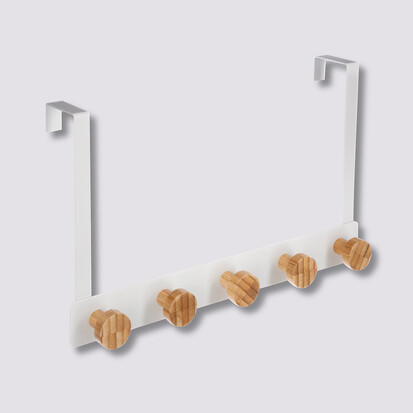 Patère 5 têtes métal et bambou, blanc Natureo