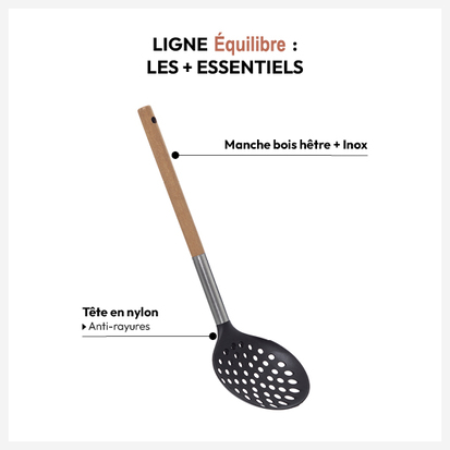 Écumoire manche en bois, noir Equilibre