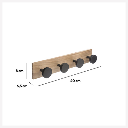 Patère 4 têtes pin, noir Roundwood