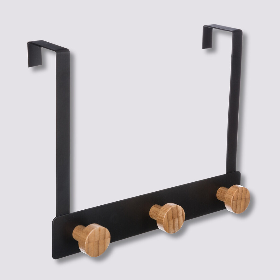 Patère 3 têtes métal et bambou, noir Natureo