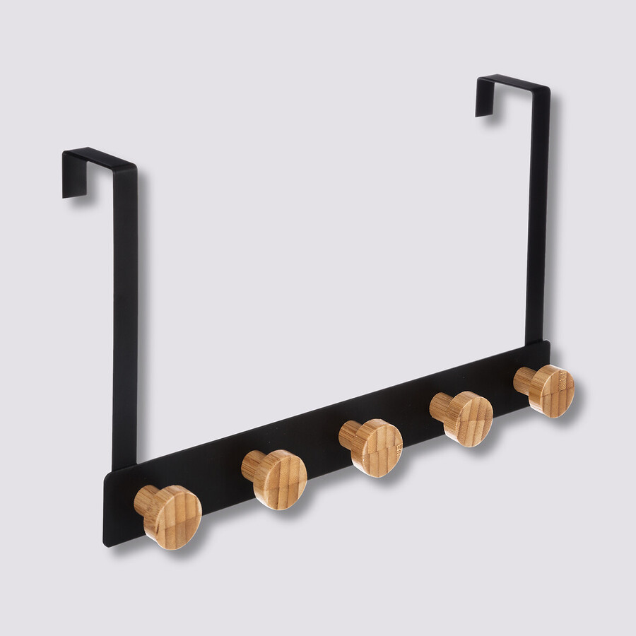 Patère 5 têtes métal et bambou, noir Natureo