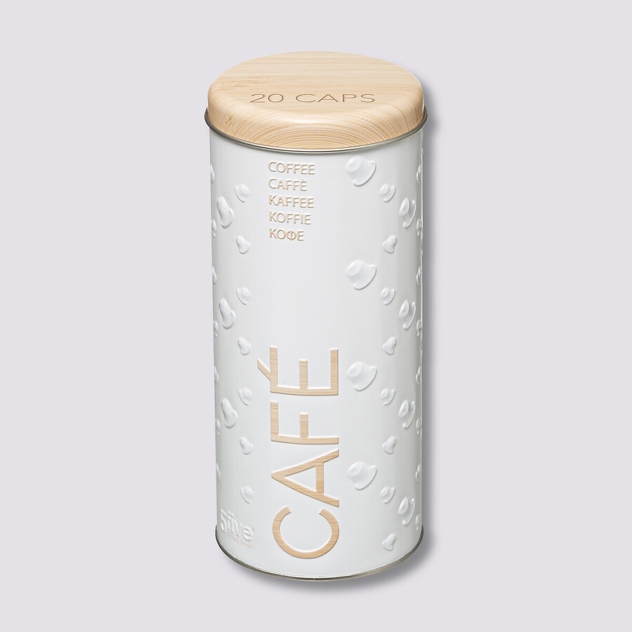 Boîte à café capsules métal, blanc Scandi nature