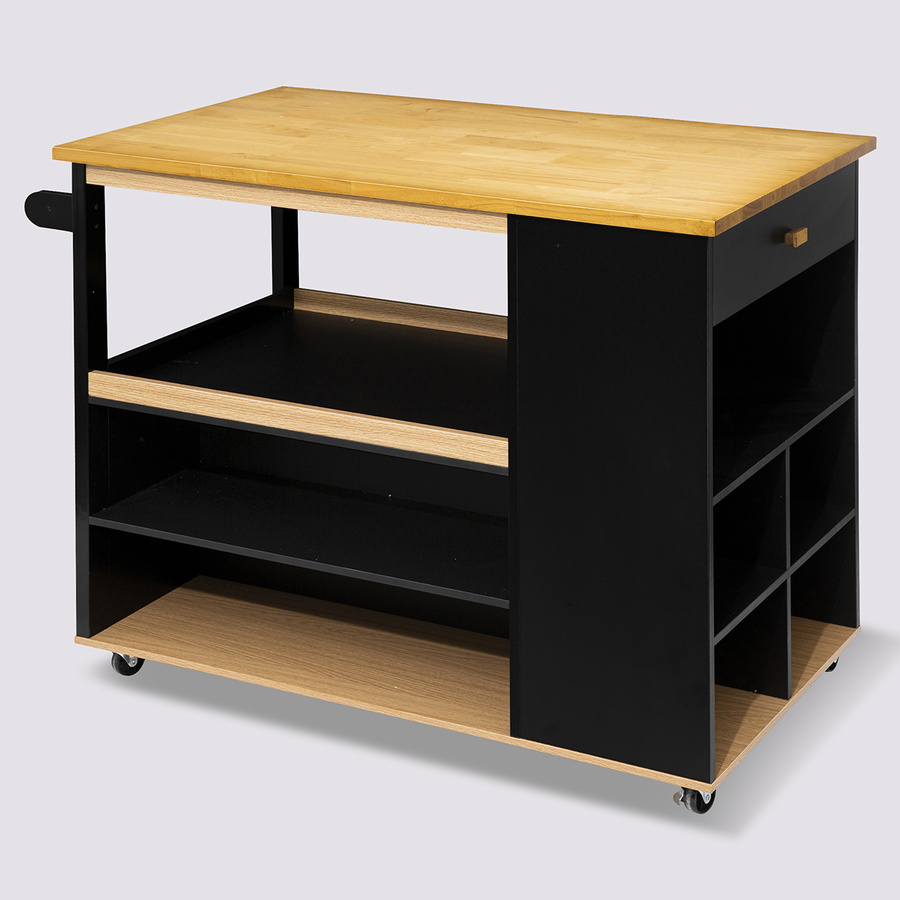 Ilot de cuisine à roulettes bois, noir 