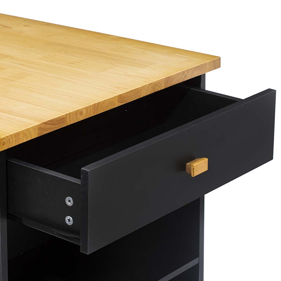 Ilot de cuisine à roulettes bois, noir 