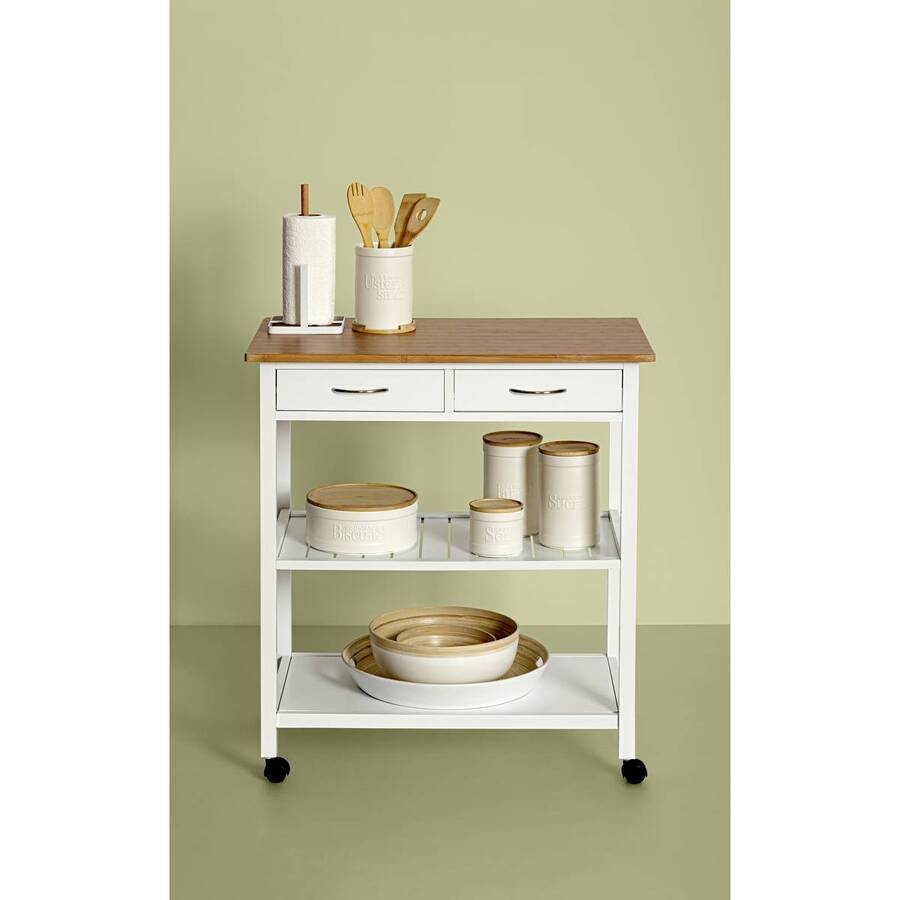 Dessertes 2 niveaux, blanc Bambou