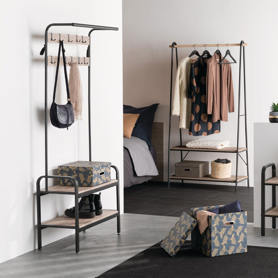Portant à vêtements avec étagères, noir Jano