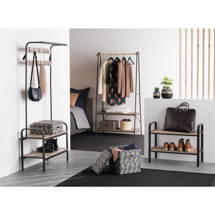 Portant à vêtements avec étagères, noir Jano