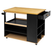 Ilot de cuisine à roulettes bois, noir 