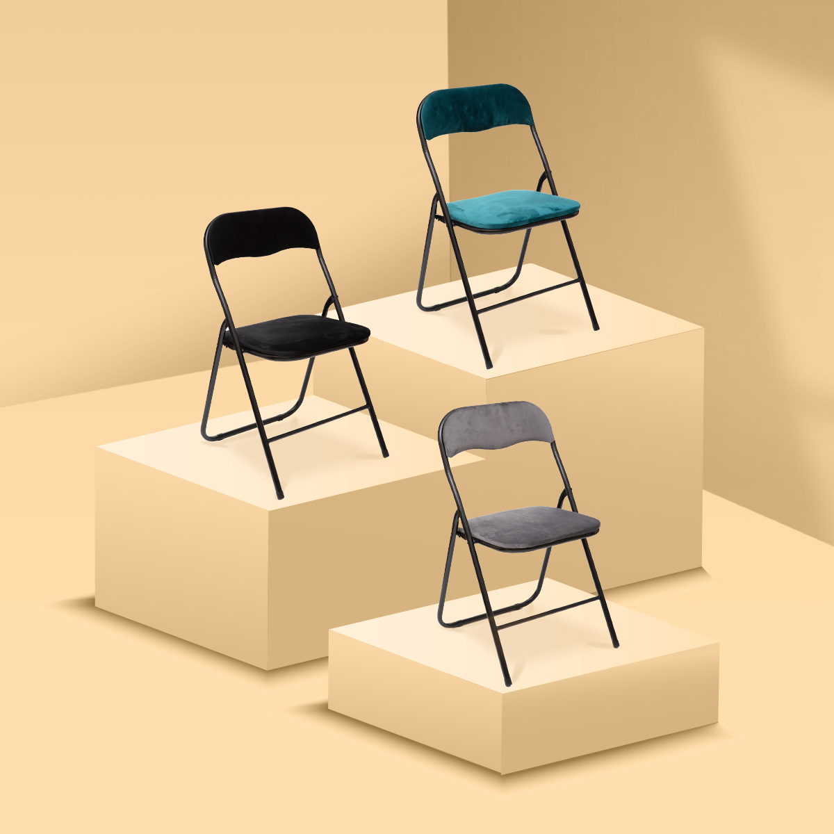 Chaise pliante en velours, noir 