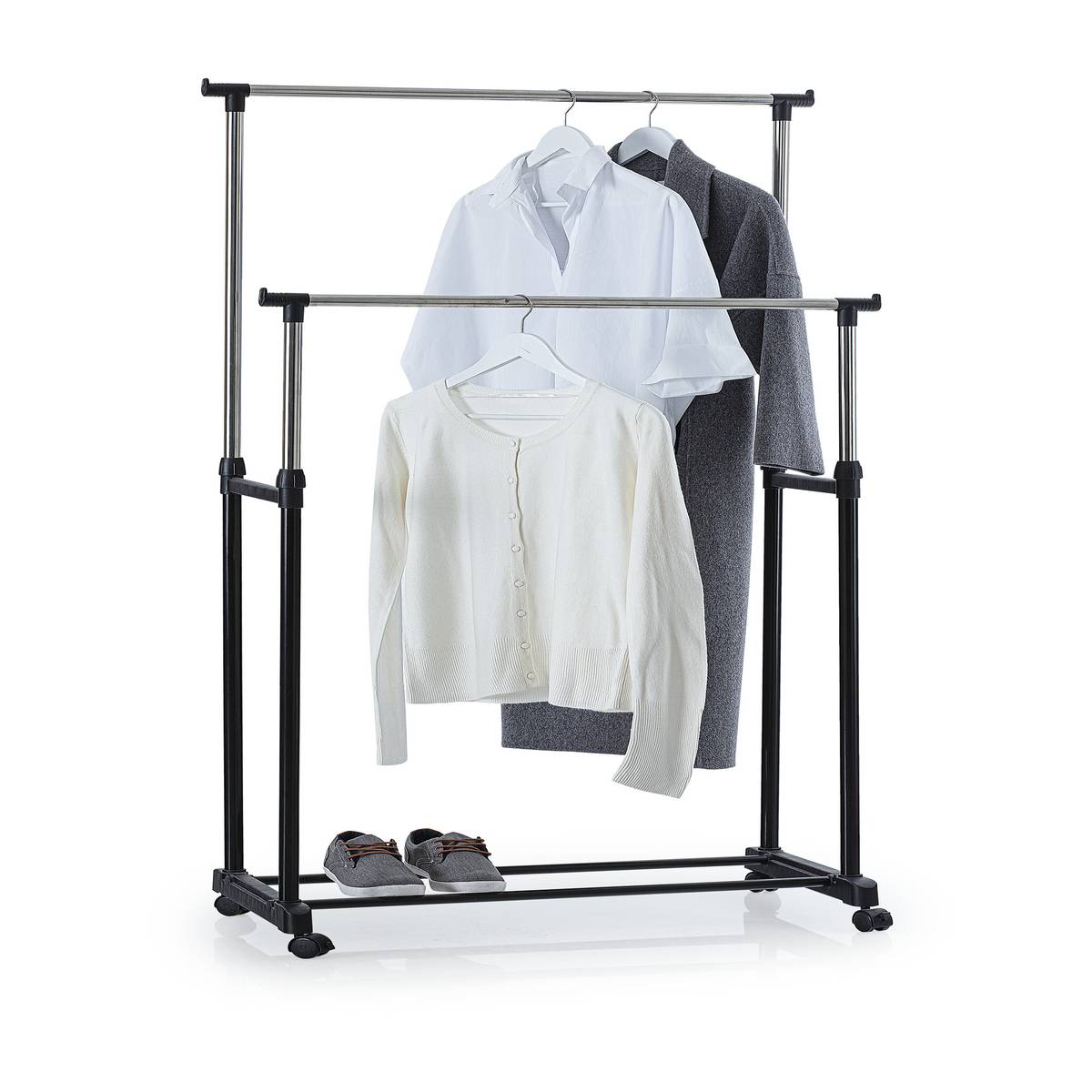 Portant à vêtements à roulettes double Extensio