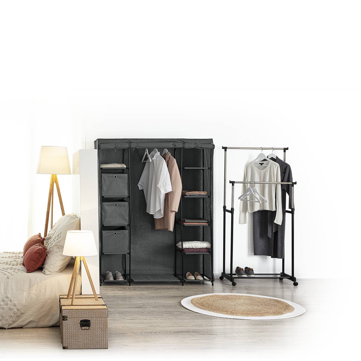 Portant à vêtements à roulettes double Extensio