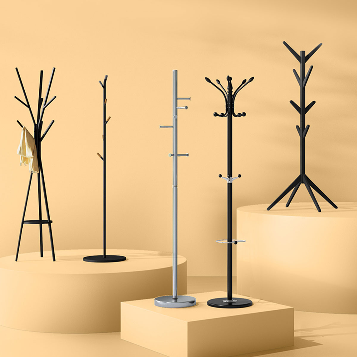 Porte-manteaux 6 crochets métal, noir Natureo