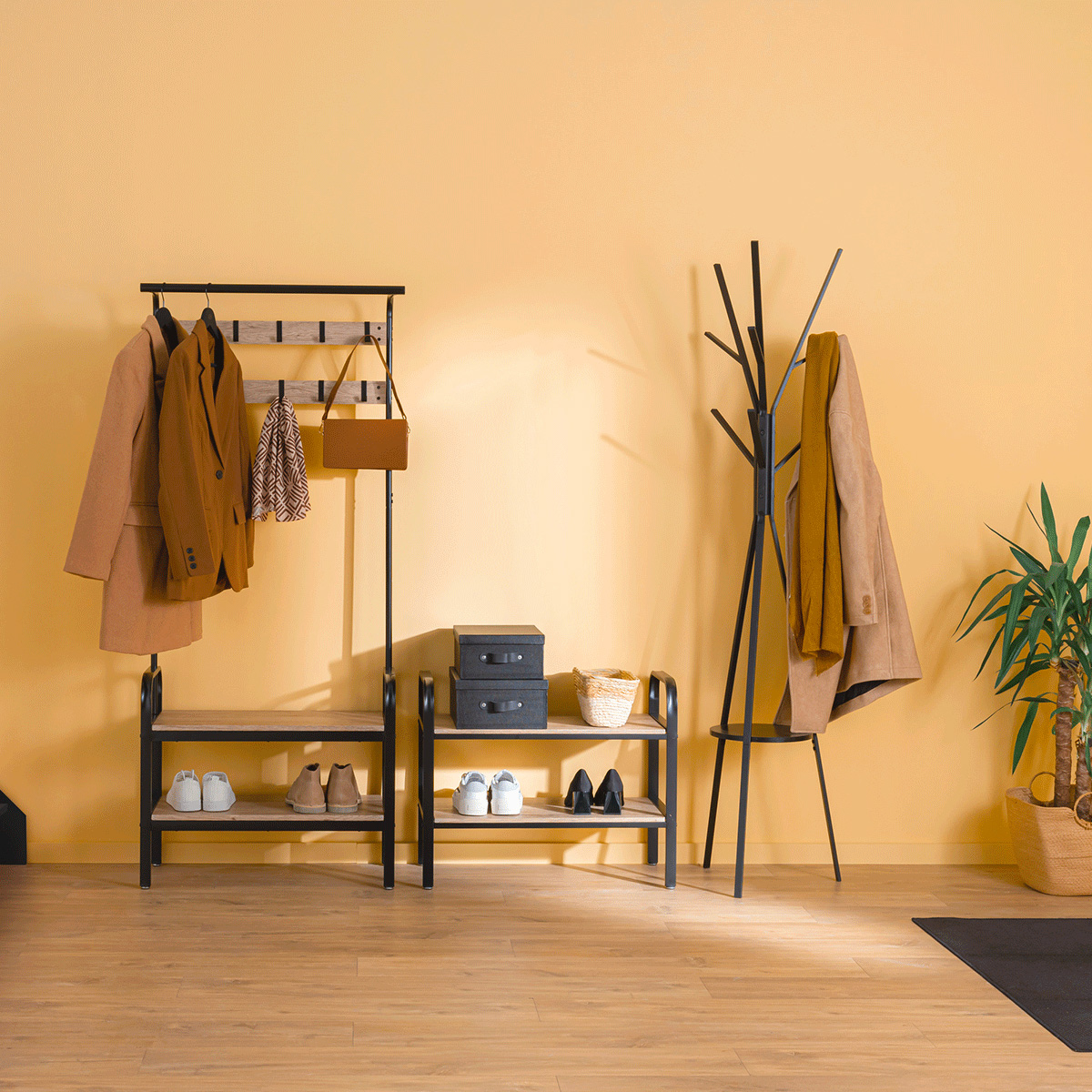 Penderie vestiaire 2 étagères - bois, noir Jano
