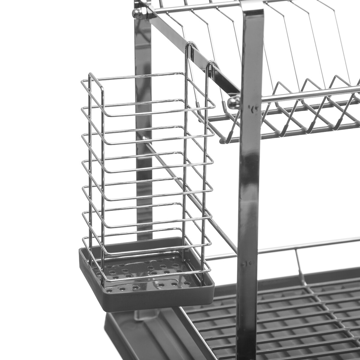 Égouttoir métal 2 niveaux avec plateau, gris