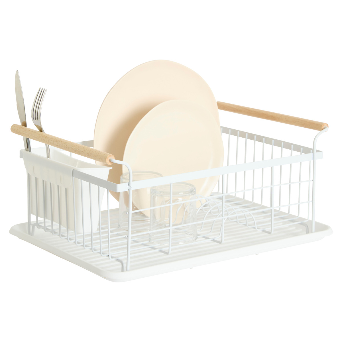 Égouttoir métal avec plateau, blanc Modern color