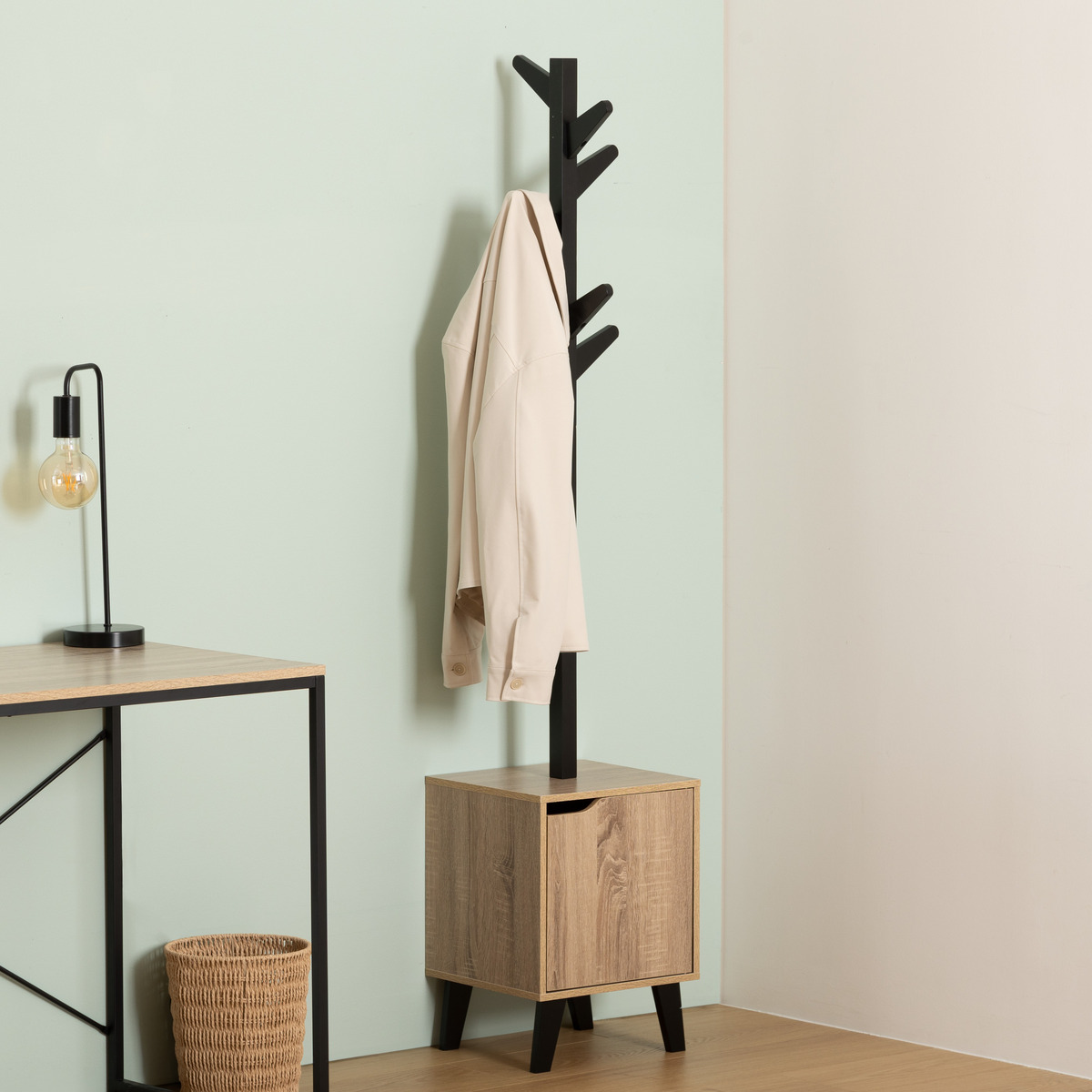 Porte-manteaux effet chêne naturel, noir Mix'n modul