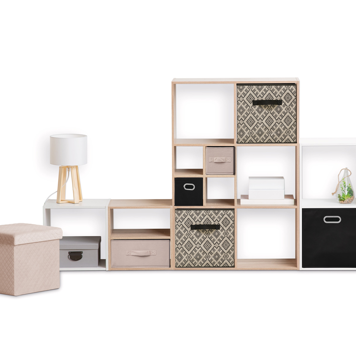 Panier tissu 31x31cm, motif noir/blanc Mix'n modul