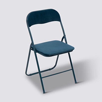Chaise pliante en velours, bleu 