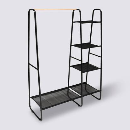 Portant à vêtements avec 4 étagères, noir Blackwood