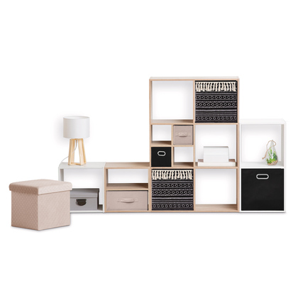 Panier tissu 31x31cm, noir/blanc pompons Mix'n modul